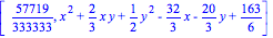 [57719/333333, x^2+2/3*x*y+1/2*y^2-32/3*x-20/3*y+163/6]
